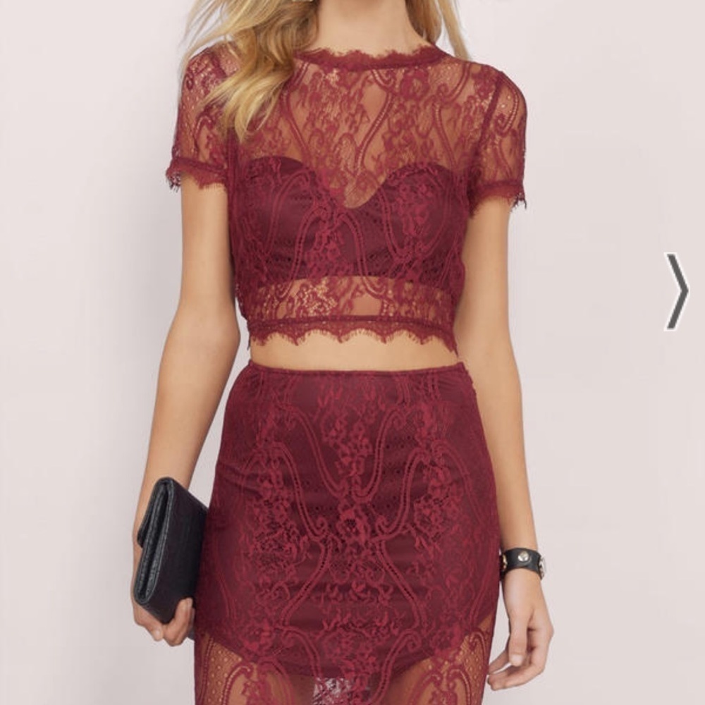 Tobi Whirlwind Romance lace pencil skirt and crop top